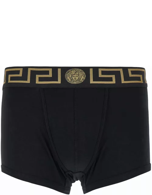 Versace Black Boxer Briefs With Greca And Medusa Detail In Stretch Cotton Man