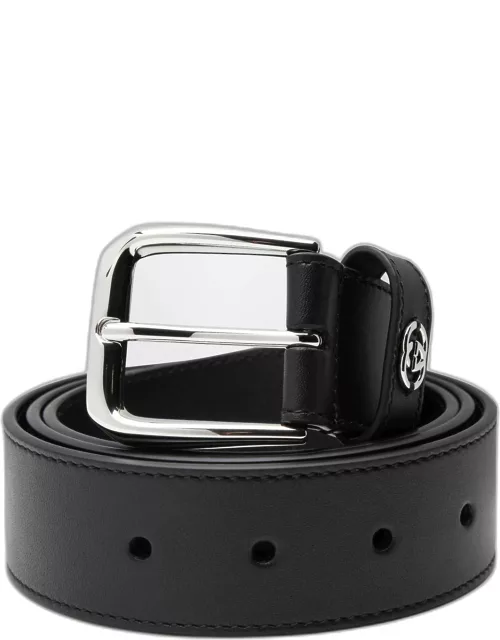 Gucci Black Leather Belt With Gg Crossover Detai
