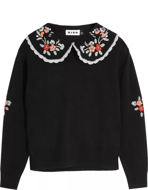 Lula black floral-embroidered wool jumper