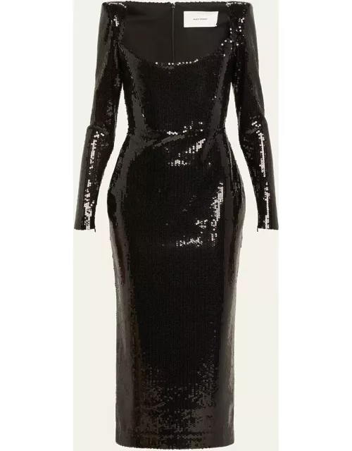 Sequined Curved Portrait Midi Dres