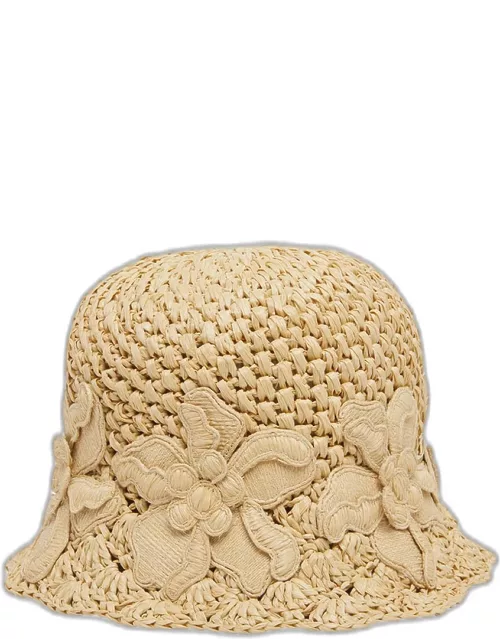 Floral Raffia Crochet Bucket Hat