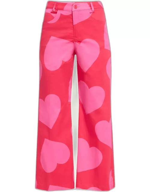 Pinky Red Heart Cropped Wide Leg Pant