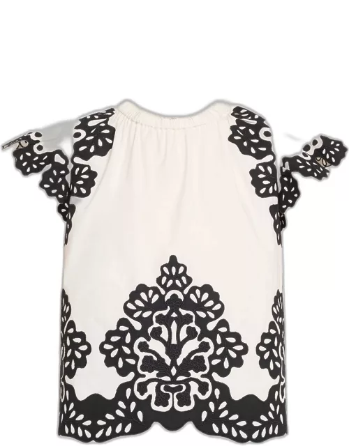 Laila Embroidered Flutter-Sleeve Top