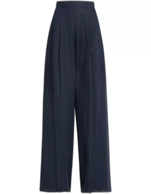 Estella Pleated Wide-Leg Linen Pant