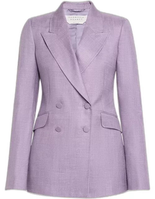 Stephanie Wool-Silk-Linen Double-Breasted Blazer Jacket