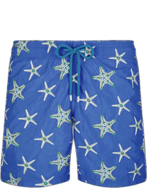 Men Swim Trunks Embroidered Starfish Dance - Limited Edition - Swimming Trunk - Mistral - Blue