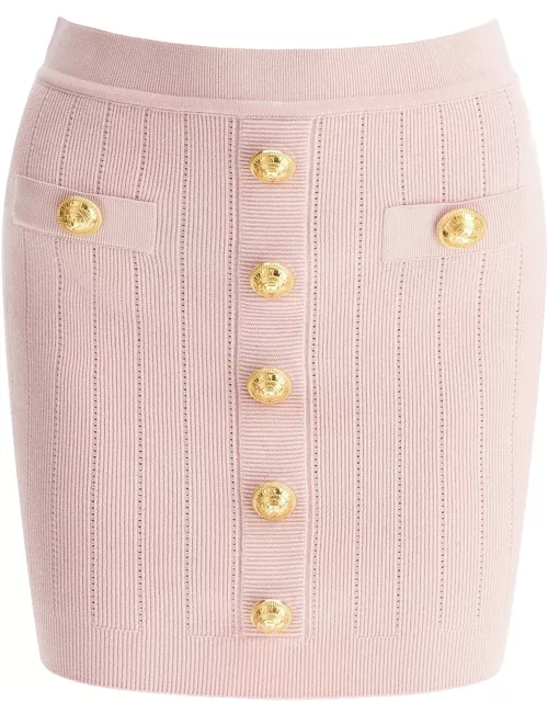 BALMAIN knitted mini skirt with embossed button