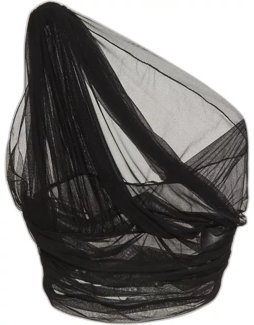 Versace Black Pleated Tulle Halter Neck Crop Top