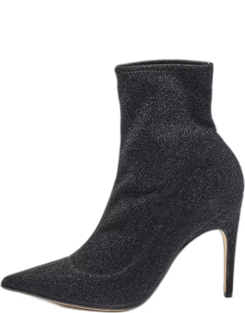 Sergio Rossi Metallic Black Stretch Knit Sock Ankle Boot