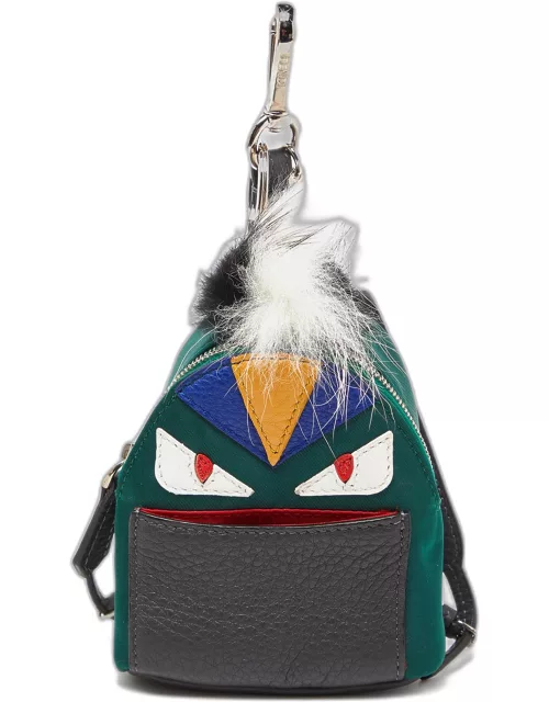 Fendi Multicolor Leather Fur and Nylon Micro Monster Backpack Bag Char