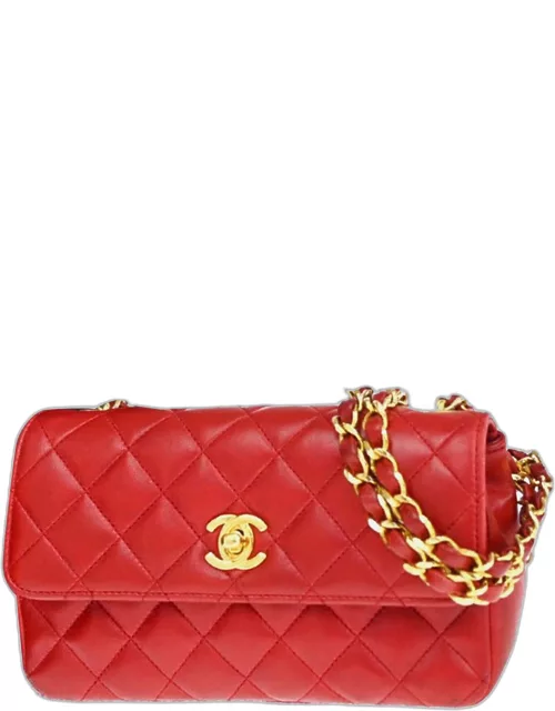 Chanel Red Leather Mini Rectangular Flap Bag