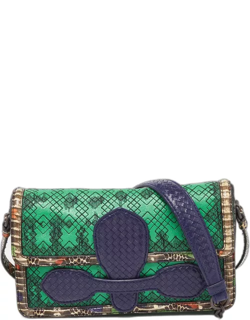 Bottega Veneta Multicolor Leather and Snakeskin Irish Madras Shoulder Bag