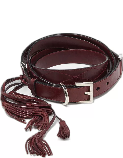Givenchy Burgundy Leather Tassel Double Wrap Buckle Belt 195C