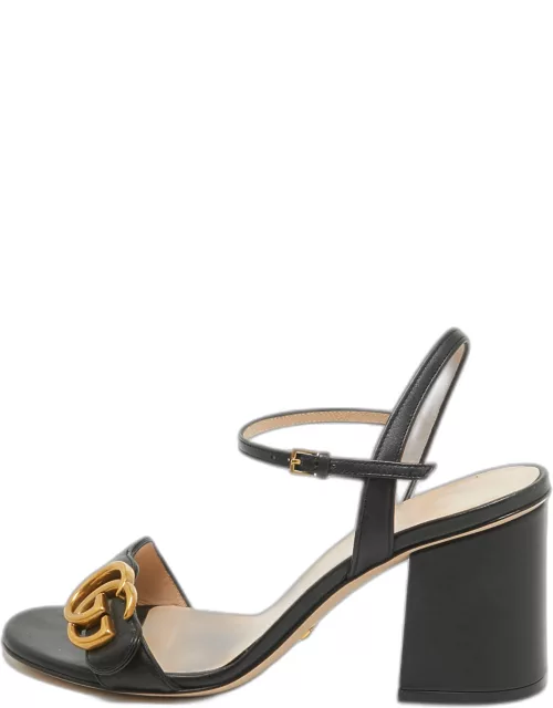 Gucci Black Leather GG Marmont Ankle Strap Sandal