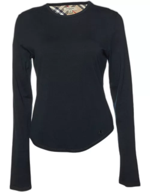 Burberry Black Cotton Nova Check Patch Long Sleeve T-Shirt