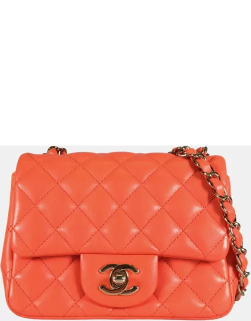 Chanel Orange Quilted Lambskin Mini Square Classic Single Flap Shoulder Bag