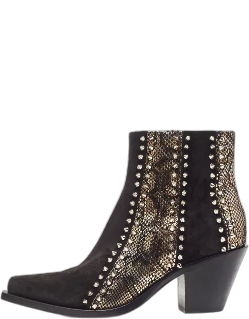 Christian Louboutin Black Suede and Snakeskin Embossed Ankle Boot