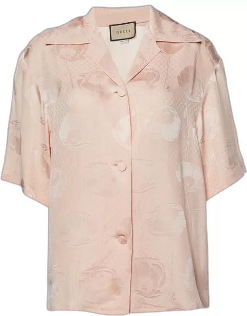 Gucci Pale Pink Floral Jacquard Silk Button Front Shirt