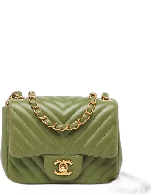 Chanel Olive Green Chevron Leather Mini Classic Flap Bag