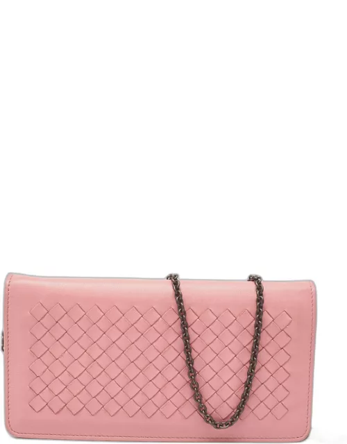 Bottega Veneta Light Pink Intrecciato Leather Flap Chain Clutch