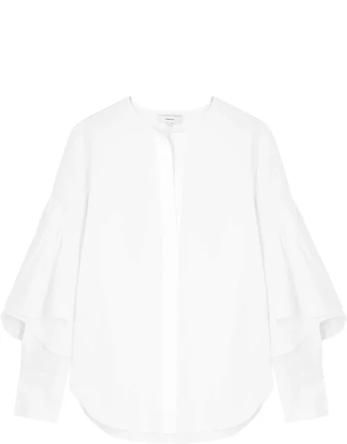 White ruffle-trimmed cotton-blend shirt