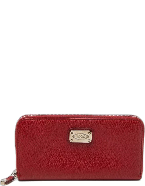 Tod's Red Leather Zip Around Wallet
