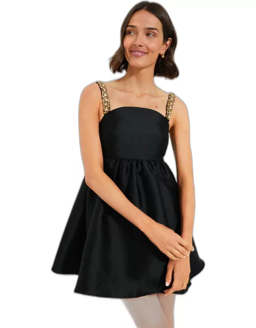 Black Taffeta Embellished Mini Dres