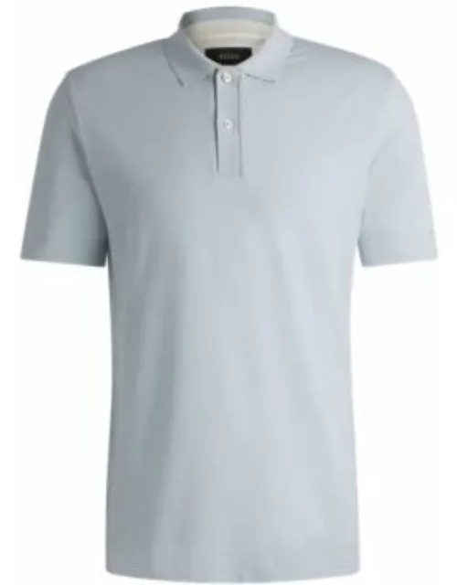 Cotton-silk polo shirt with bubble structure- Light Blue Men's Polo Shirt