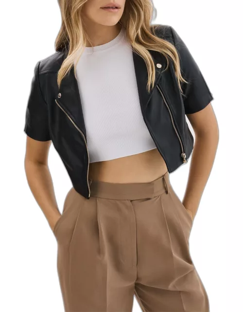 Kirsi 21 Short-Sleeve Cropped Leather Jacket