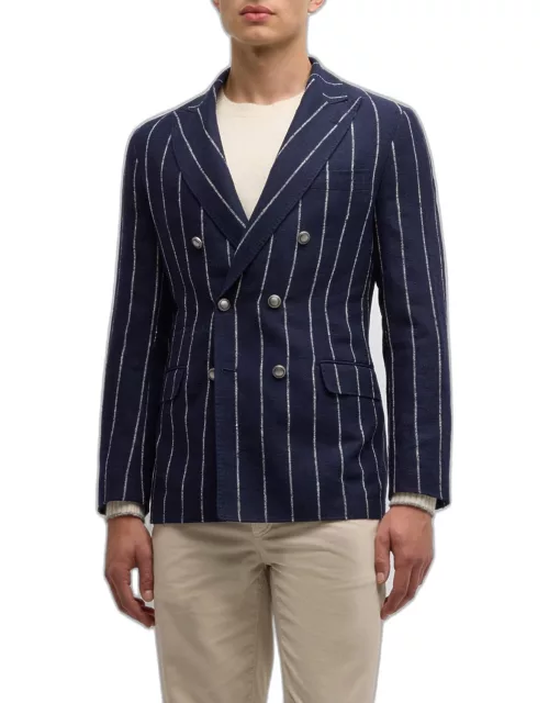 Men's Striped Double Breasted Linen Sport Jacket