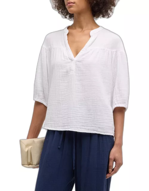 Clem Elbow-Sleeve Cotton Gauze Top