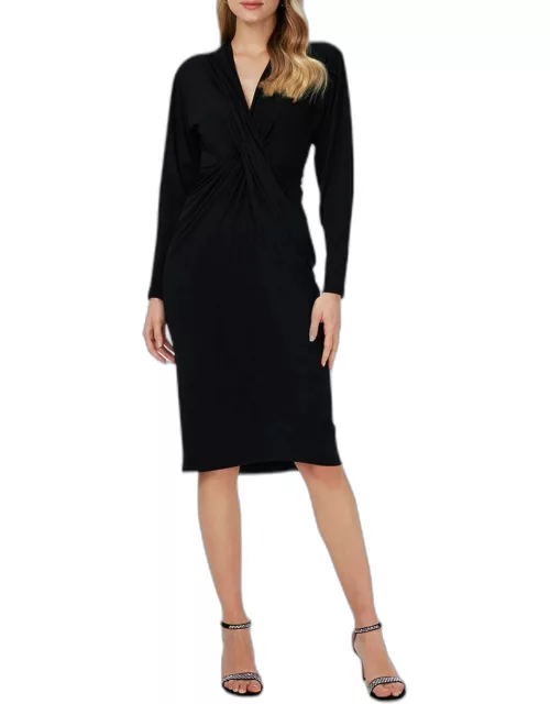 Sylvia Ruched Crossover Jersey Midi Dres