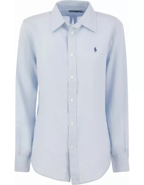 Polo Ralph Lauren Relaxed-fit Short Shirt In Light Blue Linen