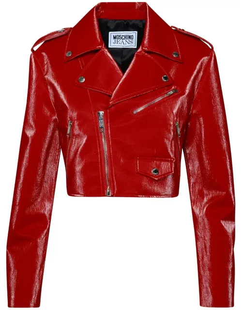 M05CH1N0 Jeans Red Cotton Blend Biker Jacket