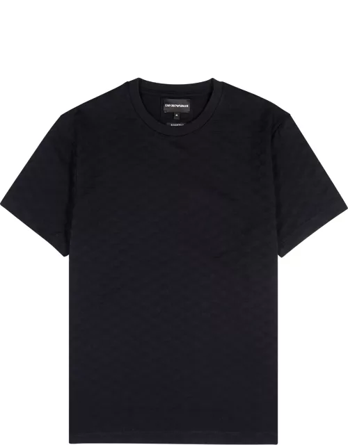 Navy logo-jacquard cotton T-shirt