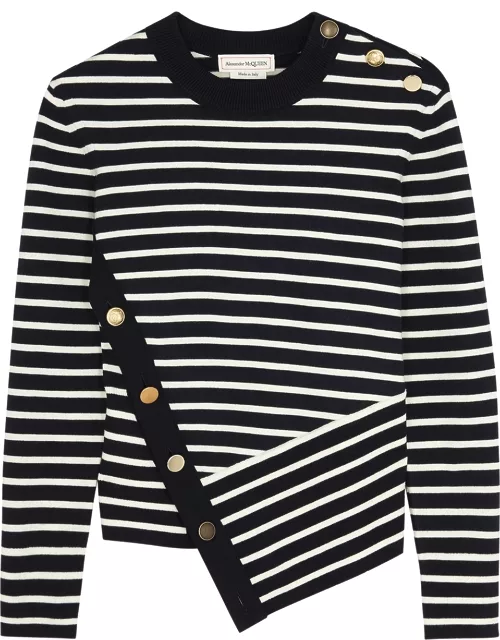 Striped asymmetric wool-blend jumper