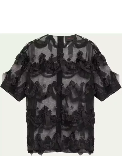 Men's Tulle Embroidered Short-Sleeve Shirt