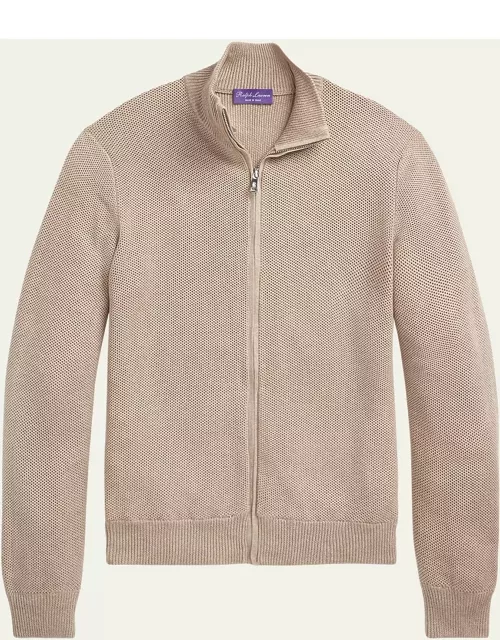 Men's Textured Silk Cotton Front-Zip Sweater