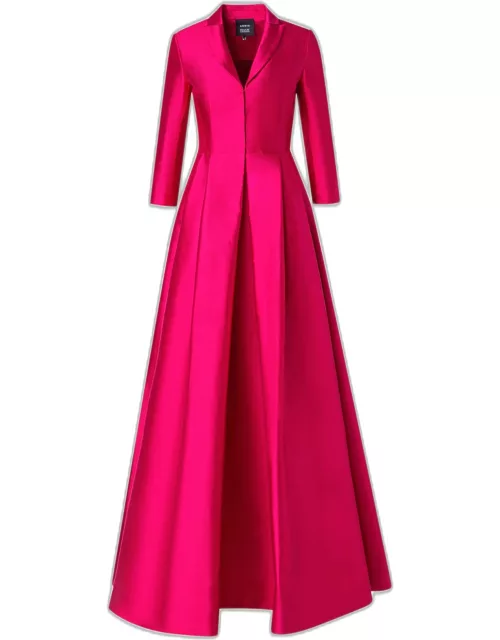 Pintuck Silk Coat Dress Gown