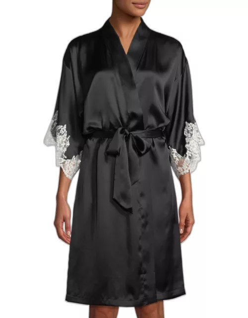 Splendeur Lace-Trim Silk-Blend Robe