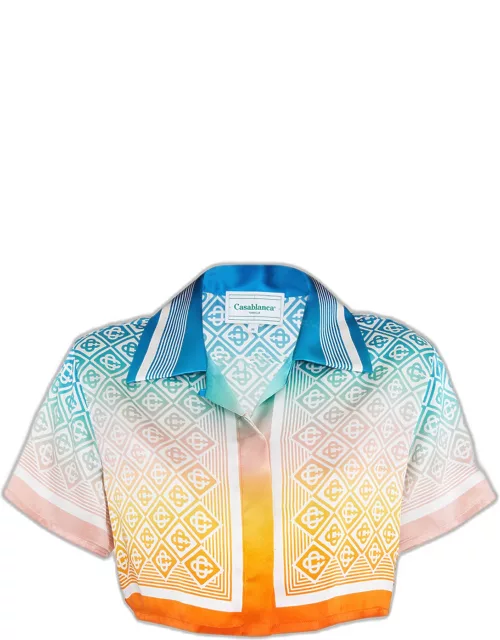Rainbow Logo-Print Silk Crop Shirt