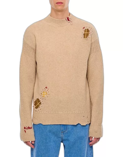 Marni Roundneck Virgin Wool Sweater Beige