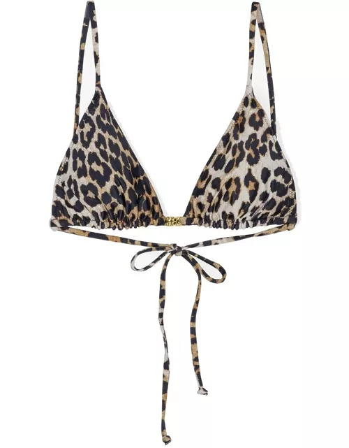 GANNI Recycled Printed String Bikini Top - Leopard