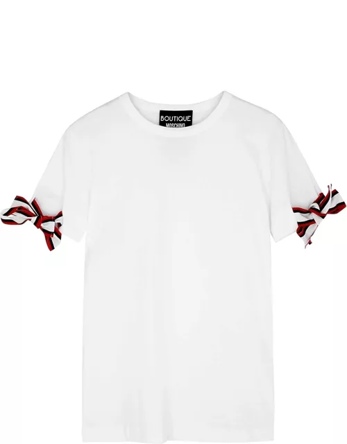 White bow-embellished cotton T-shirt