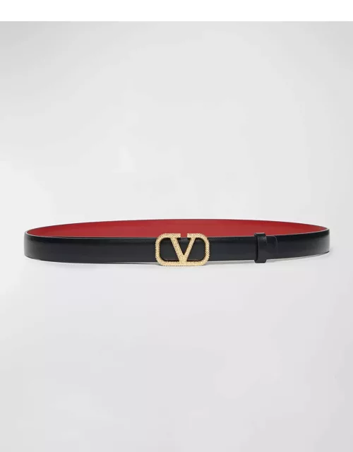 V-Logo Signature Reversible Leather Skinny Belt