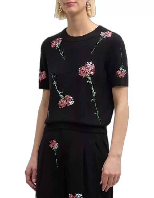 Cecil Beaton Pink Carnation Short-Sleeve Cashmere Pullover