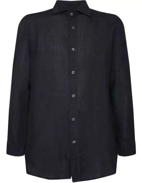 120% Lino Dark Blue Slim Linen Shirt