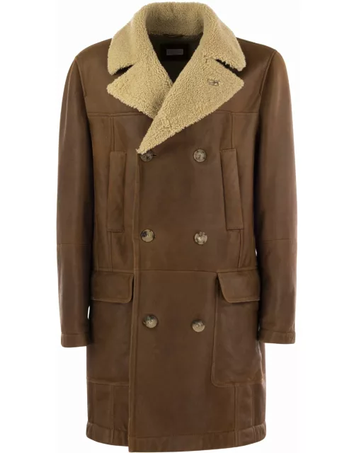 Brunello Cucinelli Double-breasted Coat In Napped Shearling