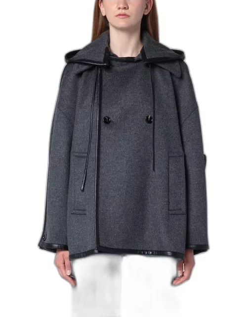 Short double-breasted grey wool coat