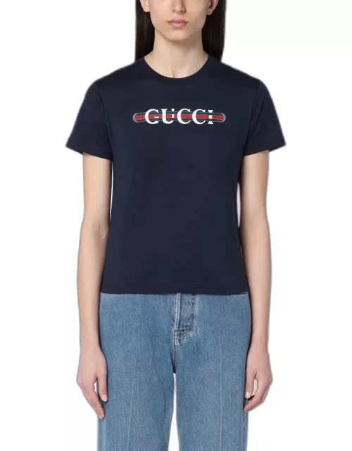 Blue navy cotton T-shirt with logo print